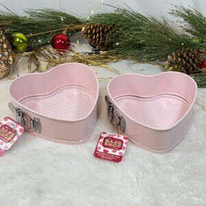 The Bake Shop Pink Springform 7" Cake Pan Heart Shape Nonstick Steel Set of 2